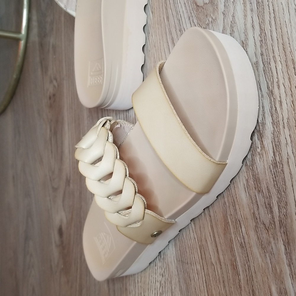 Reef Women's Cream Braided Double-Strap Slide Sandals